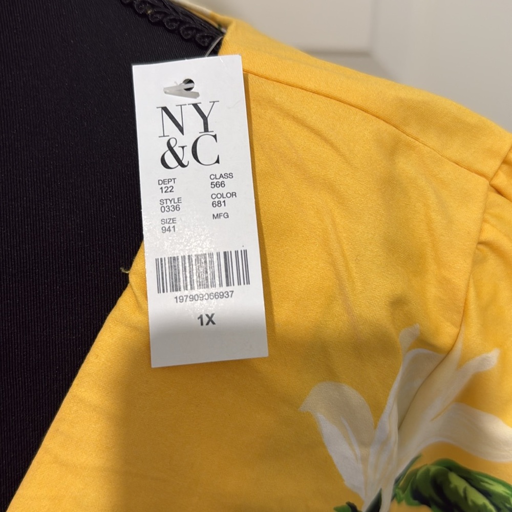New York & Company Yellow Wrap Midi Dress with Flutter Sleeves - Picture 2 of 2